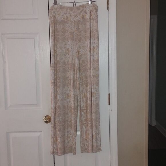 Cato Woman white tan light peach pull on wide hem dress casual comfy pant - Picture 1 of 5